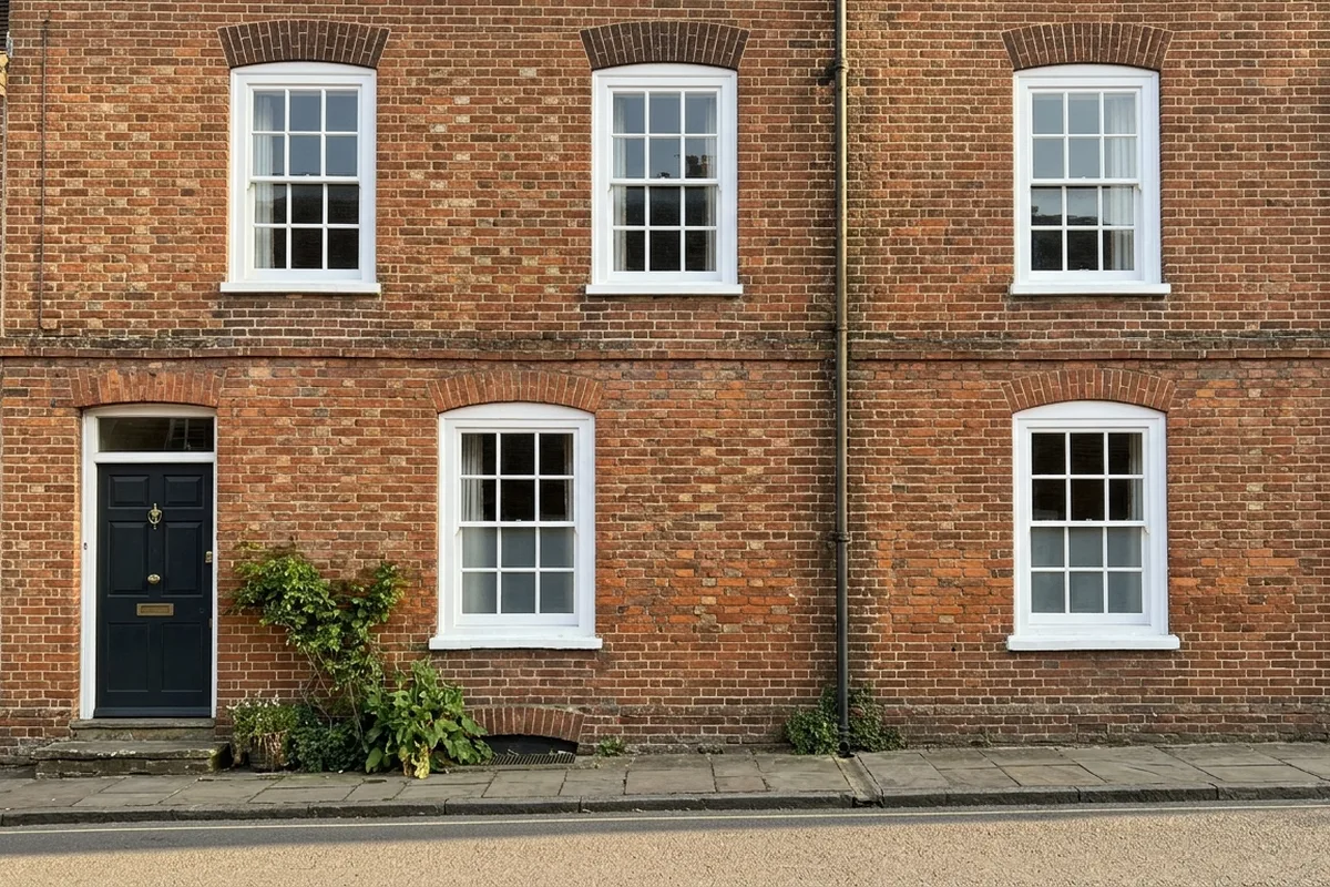 Eighteenth-century red brick front with white painted six-over-six sash windows and a black panelled door, typical of Sevenoaks High Street